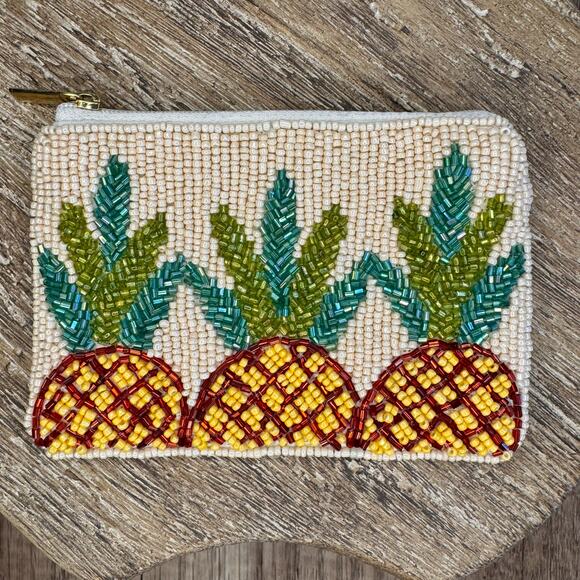 West Hills Studio Handbags - Pineapple Fruit Yellow Beaded Coin Purse Wallet Travel Pouch Womens Accessories